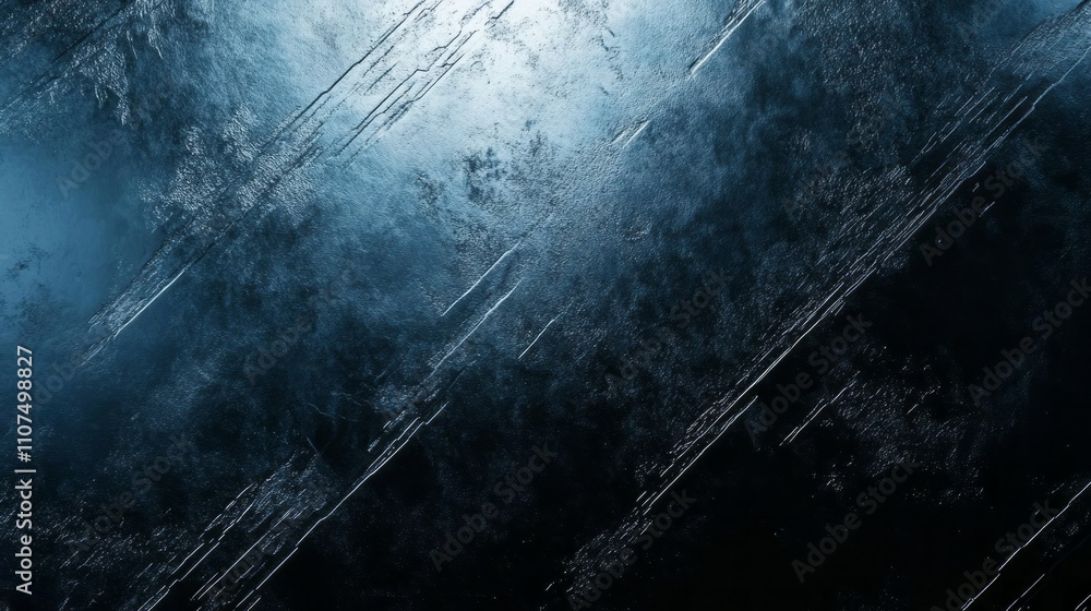 Poster abstract technology background with blue and black gradient light patterns, featuring a sleek metall
