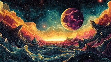 Vibrant 70s Psychedelic Disco Background with Bold Colors and Patterns