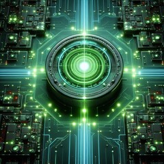 Obraz premium Glowing green power neon futuristic energy storage, high capacity rechargeable lithium ion battery 