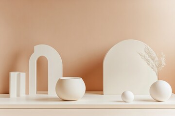 Minimalist Abstract Shapes and Dried Flowers Display