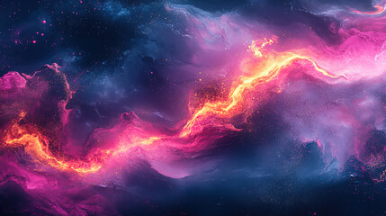 Obraz premium Stunning cosmic landscape featuring vibrant pink and purple nebulae in a dark space background capturing celestial beauty. Generative AI