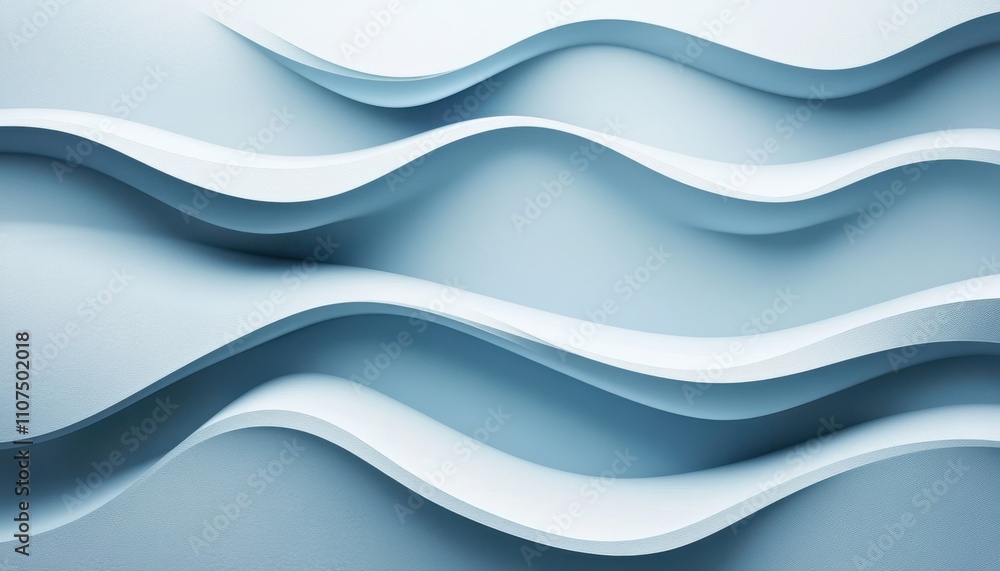 Poster abstract waves of soft blue shapes flowing across a smooth surface, creating a serene and calming vi