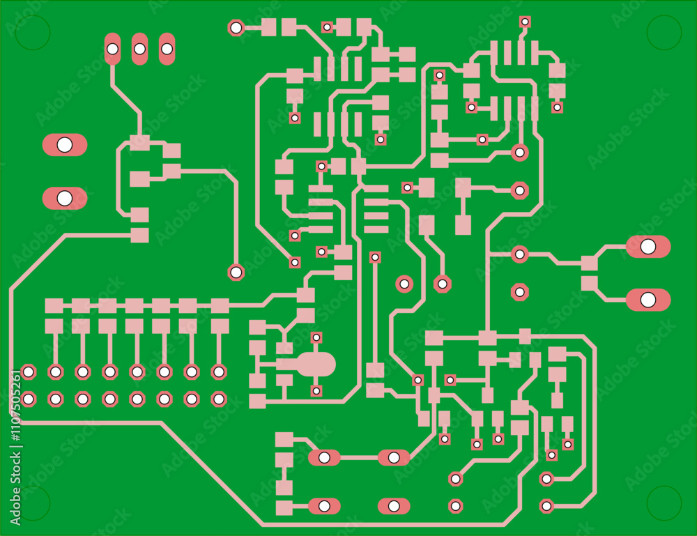 Poster tracing conductors of printed circuit board of electronic device. vector engineering drawing of pcb 