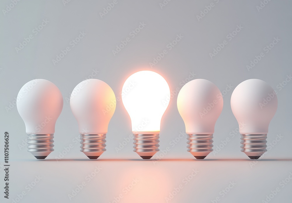 Poster bright ideas illuminate the path of innovation, showcasing a light bulb transition from off to on in