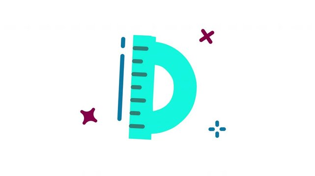 Animated protractor with ruler icon . Seamless looping video with alpha channel on transparent background