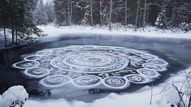 Frozen Pond Mandala Winter Wonderland Scene - Powered by Adobe