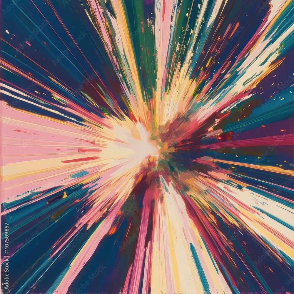 Poster colorful abstract background with radiating lines and vibrant splashes of paint evoking energy and m