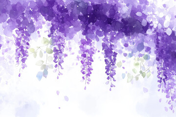 Fototapeta premium Purple wisteria flowers cascade in watercolor style, creating serene scene