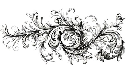 Fototapeta premium Elegant grayscale floral swirl design, intricate, vintage, decorative element.