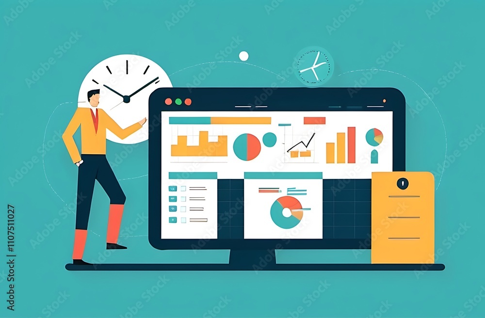 Poster flat design illustration of project management concepts , simple forms