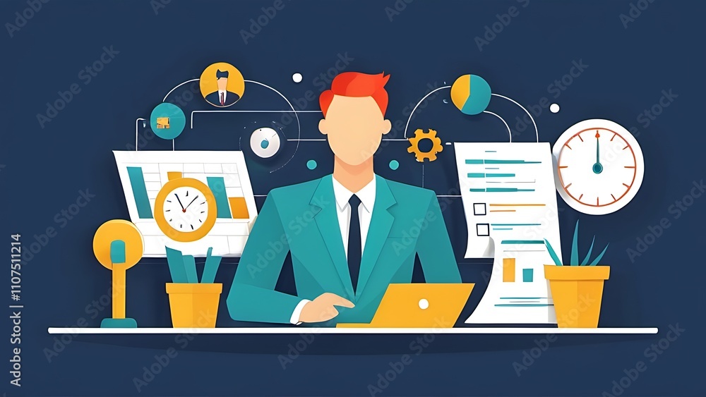 Poster flat design illustration of project management concepts , simple forms