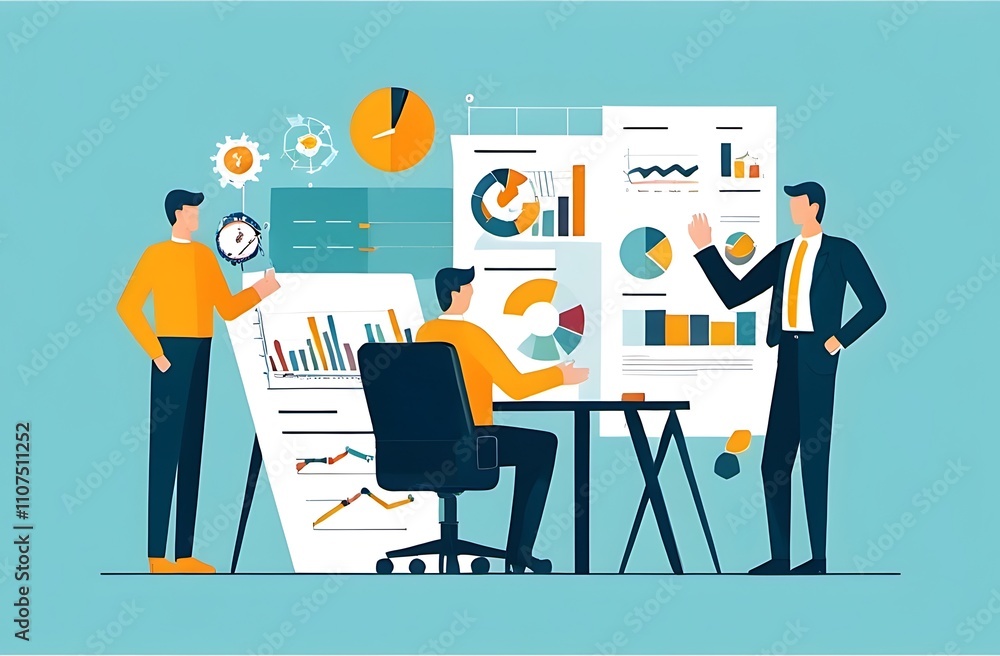 Poster flat design illustration of project management concepts , simple forms