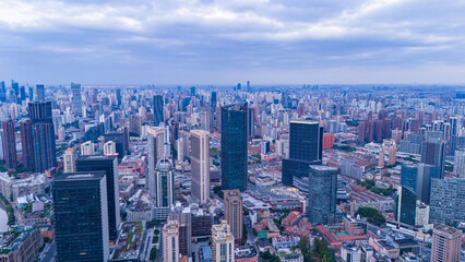 Obraz premium Aerial view of Shanghai skyline at sunrise