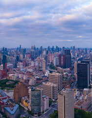 Obraz premium Aerial view of Shanghai skyline at sunrise