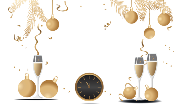 golden ball, light, clock and transparent glass background