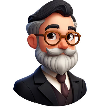 recommend clip art: 3D illustration of a friendly elderly gentleman with glasses and a mustache.