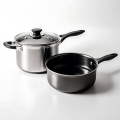 Saucepan kitchen instruments tools dark selver or black metal body color transparent or white background  image