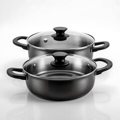 Saucepan kitchen instruments tools dark selver or black metal body color transparent or white background  image