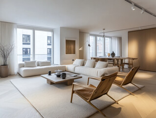 Fototapeta premium Minimalist Living Room with Neutral Tones and Wooden Accents