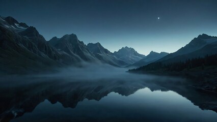 Fototapeta premium A mountain range reflected in a calm lake