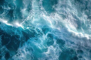 Bird's eye view of blue ocean waves. Scenic landscape