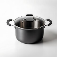 Saucepan kitchen instruments tools dark selver or black metal body color transparent or white background  image