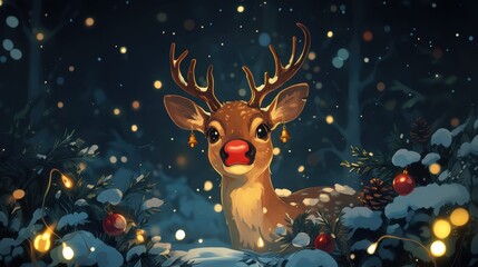 Fototapeta premium Cute reindeer for Christmas holiday greeting card design.