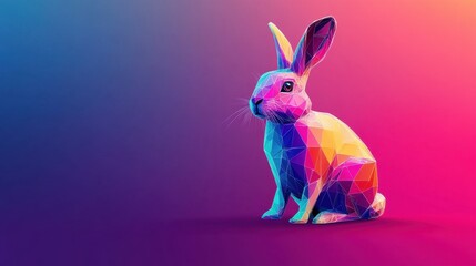 Colorful Polygonal Rabbit in Abstract Vibrant Background Art