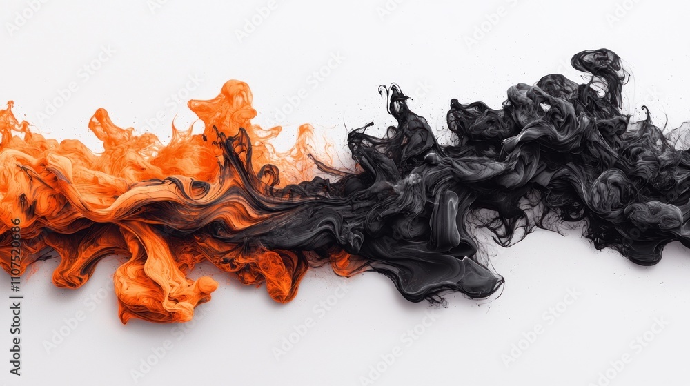 Poster dynamic flow of black and orange ink abstract art digital creation minimalist environment aesthetic 