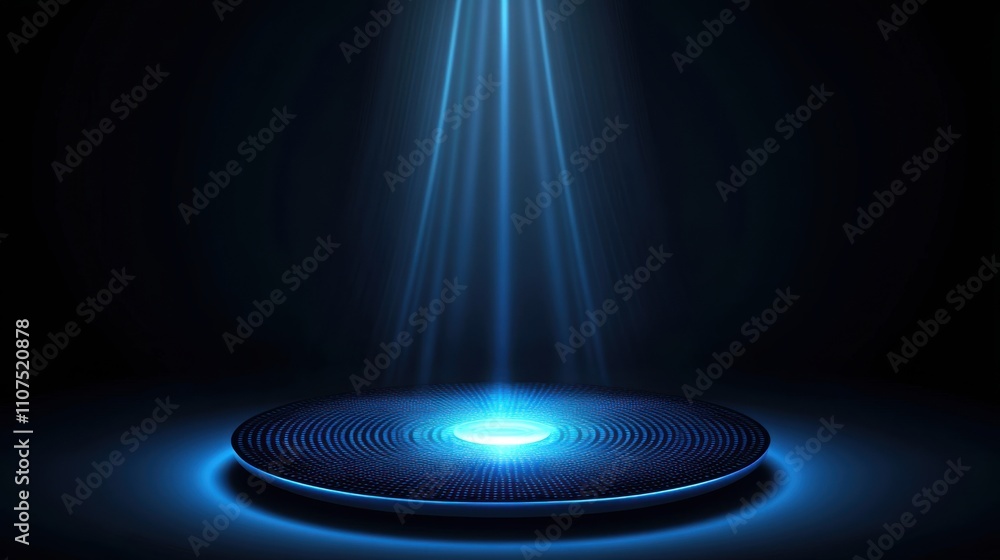Poster abstract illumination with a deep blue light beam emanating from above, creating a mystical aura ove