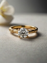A wedding ring with a sparkling diamond.
