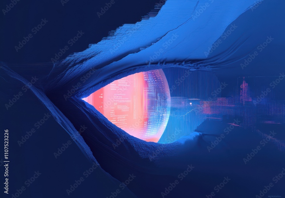 Poster futuristic digital eye with glowing sphere represents the intersection of technology and vision, sho
