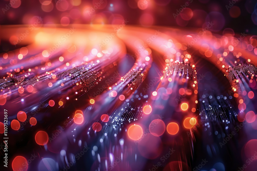 Poster bright light lines creating the effect of movement and dynamics. Glowing dots and colorful lights create a high-tech and futuristic feel.  