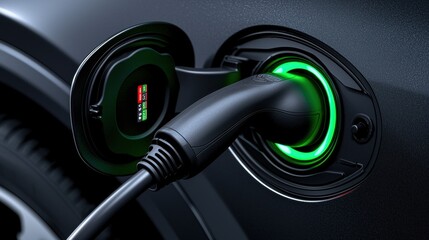 Electric Vehicle Charging Station Close-Up with Illuminated Connector