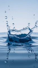 Serene Dynamic Water Splash with Suspended Droplets on a Transparent Background
