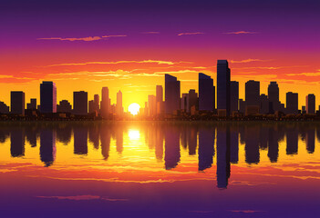 Fototapeta premium Sunset Over the Modern Metropolis