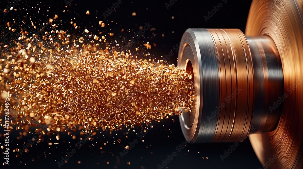Poster precision machining process industrial workshop close-up image metalworking environment dynamic view
