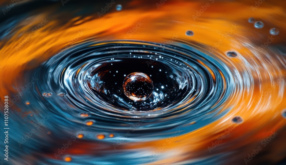 Poster mesmerizing water ripples with a floating bubble highlighting colorful abstract background and dynam