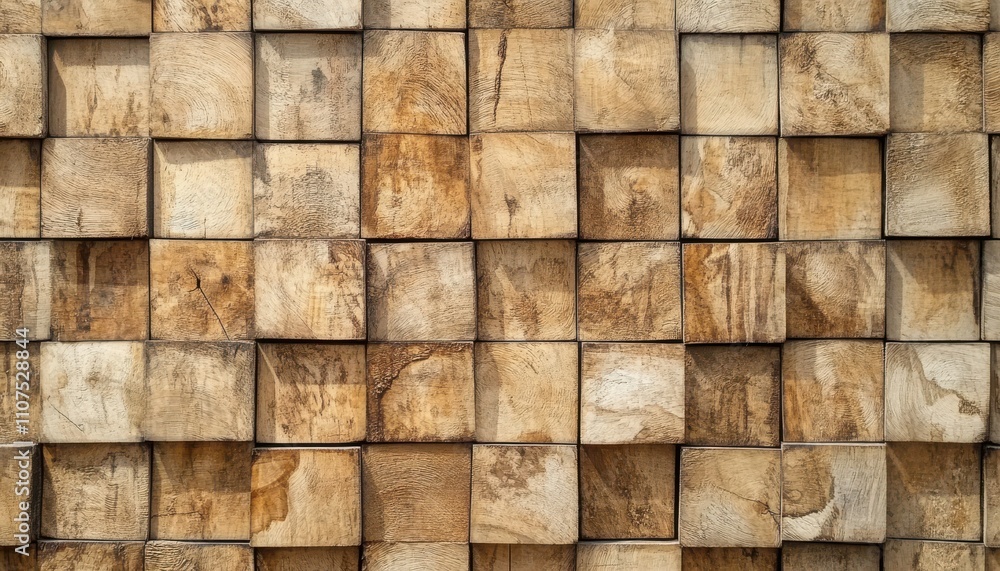 Poster natural wooden texture with interlocking square pieces displaying unique grain patterns and earthy t