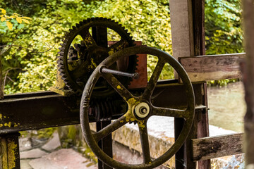 Old Water dam Shut-off Gear in the Giessenbach Gorge Bavaria Germany.