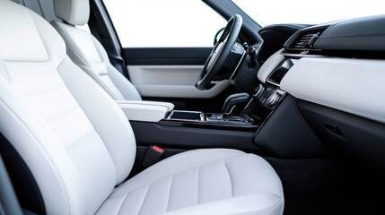 Modern Luxury Car Interior Featuring Comfortable White Leather Seats