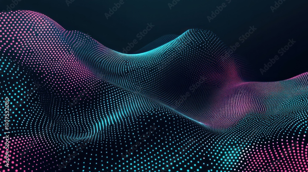 Poster Abstract digital landscape with vibrant dots creating a wave-like effect.