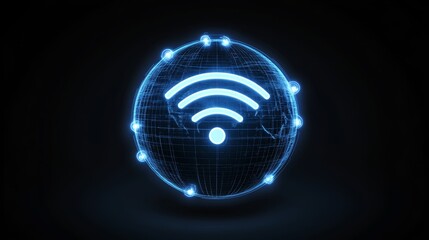 Global system network, circuit patterns with Wi-Fi signals, interconnected lines and dots, digital globe, wireless connection icons, data transmission