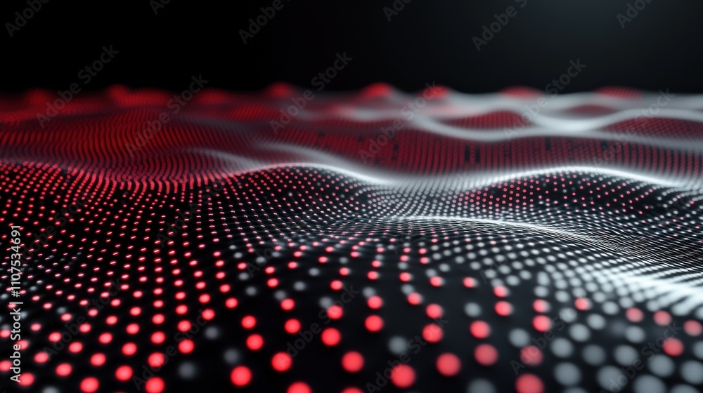 Fototapete abstract representation of waves using red and white dots on a dark background.