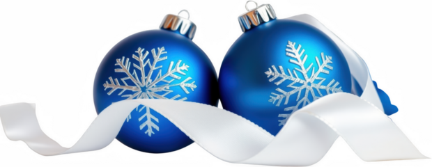 Festive Blue Christmas Ornaments with White Ribbon