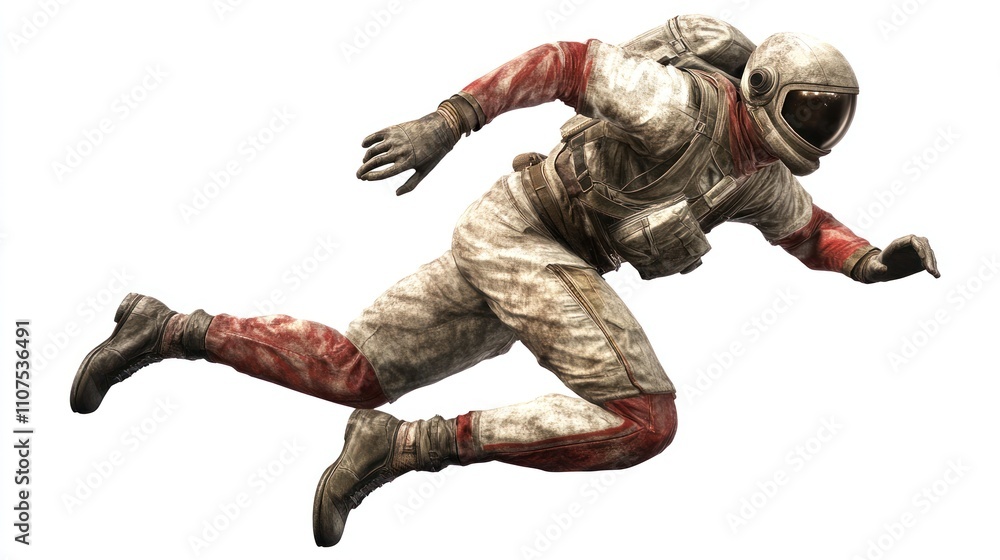 Aufkleber A figure in a white and red spacesuit appears to be floating or moving in space.