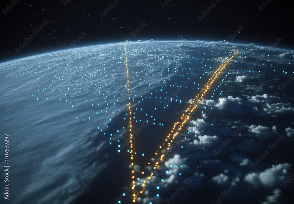 Aufkleber stunning visualization of data points illuminating a globe against a dark starry sky, representing c