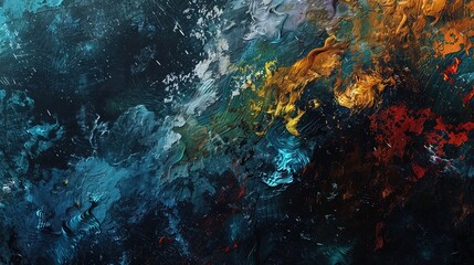 Abstract Dark Blue Gold And Red Impasto Painting