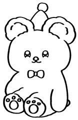 Line art Christmas gift Pink Teddy bear wearing outline
party green hat
illustration hand drawn isolated 
for Christmas decorations