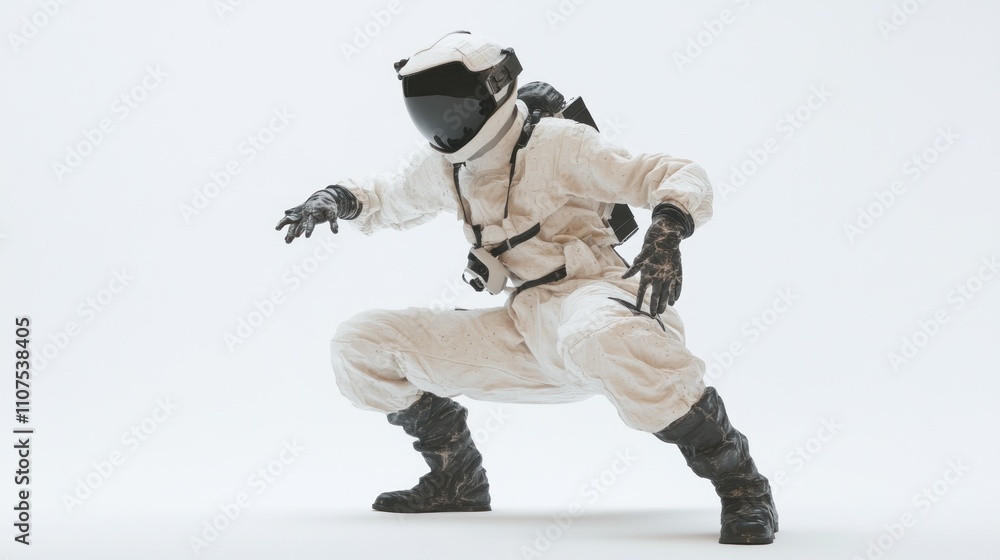 Poster a futuristic astronaut in a dynamic pose, showcasing advanced space exploration gear.